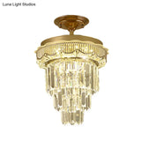 Modern Gold Finish Led Crystal Block Ceiling Lamp - Semi Mount Lighting