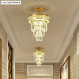 Modern Gold Finish Led Crystal Block Ceiling Lamp - Semi Mount Lighting