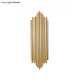 Modern Gold Finish Slim Tube Sconce Lighting With 4 Bulbs Metallic Wall Lamp Fixture