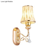 Modern Gold Finish Wall Lamp With Arc Wheat Patterned Glass
