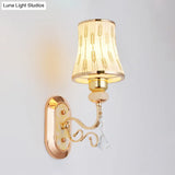 Modern Gold Finish Wall Lamp With Arc Wheat Patterned Glass