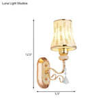 Modern Gold Finish Wall Lamp With Arc Wheat Patterned Glass