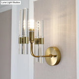 Modern Gold Finish Wall Sconce With Clear Crystal Pipe - Perfect For Hallway