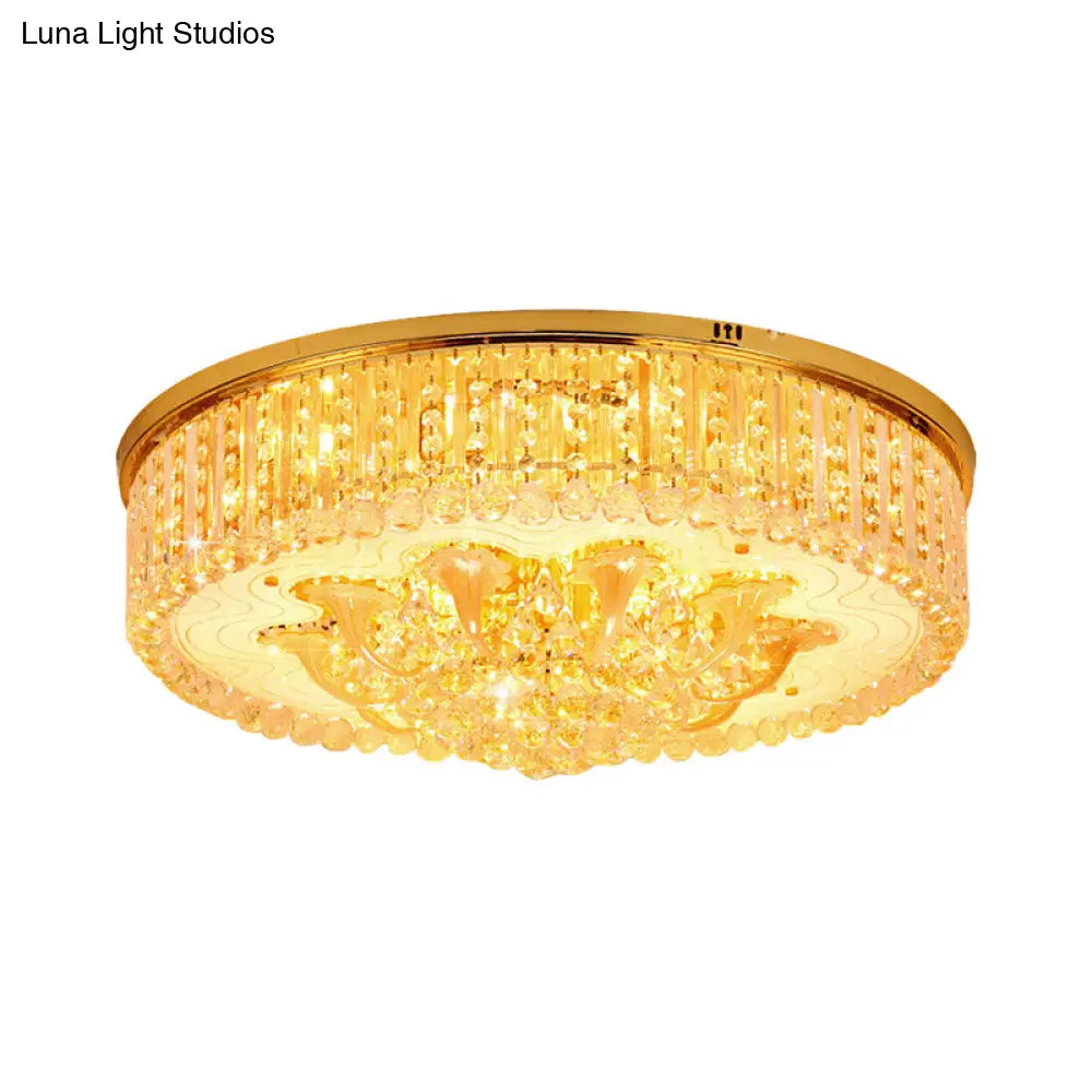 Modern Gold Flush Mount Ceiling Light With Crystal Stands