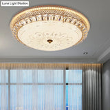 Modern Gold Flush Mount Ceiling Light With Opal Glass Led And Crystal Accent - 16’/19.5’ W