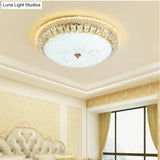 Modern Gold Flush Mount Ceiling Light With Opal Glass Led And Crystal Accent - 16’/19.5’ W
