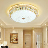 Modern Gold Flush Mount Ceiling Light With Opal Glass Led And Crystal Accent - 16’/19.5’ W