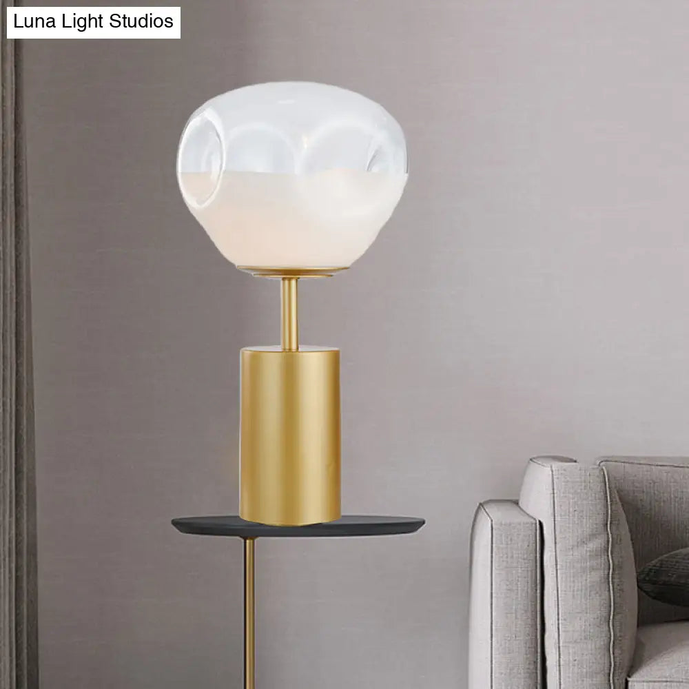 Modern Gold Geometric Nightstand Lamp With Cream Glass Shade - 1 Light Metal Table