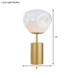 Modern Gold Geometric Nightstand Lamp With Cream Glass Shade - 1 Light Metal Table