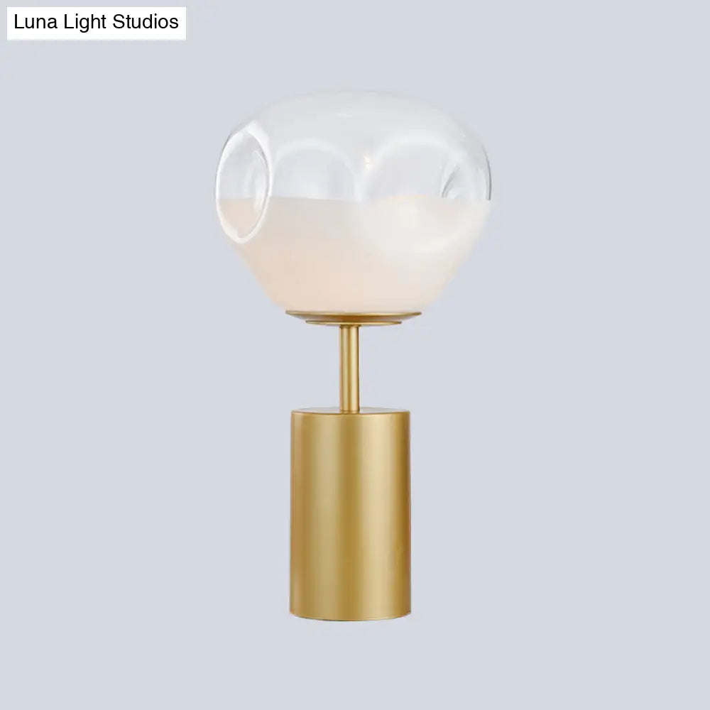 Modern Gold Geometric Nightstand Lamp With Cream Glass Shade - 1 Light Metal Table