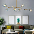 Modern Gold Glass Chandelier: Adjustable Branch 7-Light Hanging Fixture For Parlor Blue