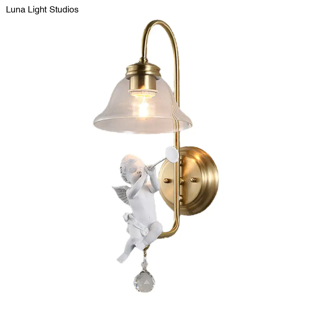 Modern Gold Glass Sconce Light With Resin Deco - 1-Light Wall Lamp