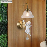 Modern Gold Glass Sconce Light With Resin Deco - 1-Light Wall Lamp