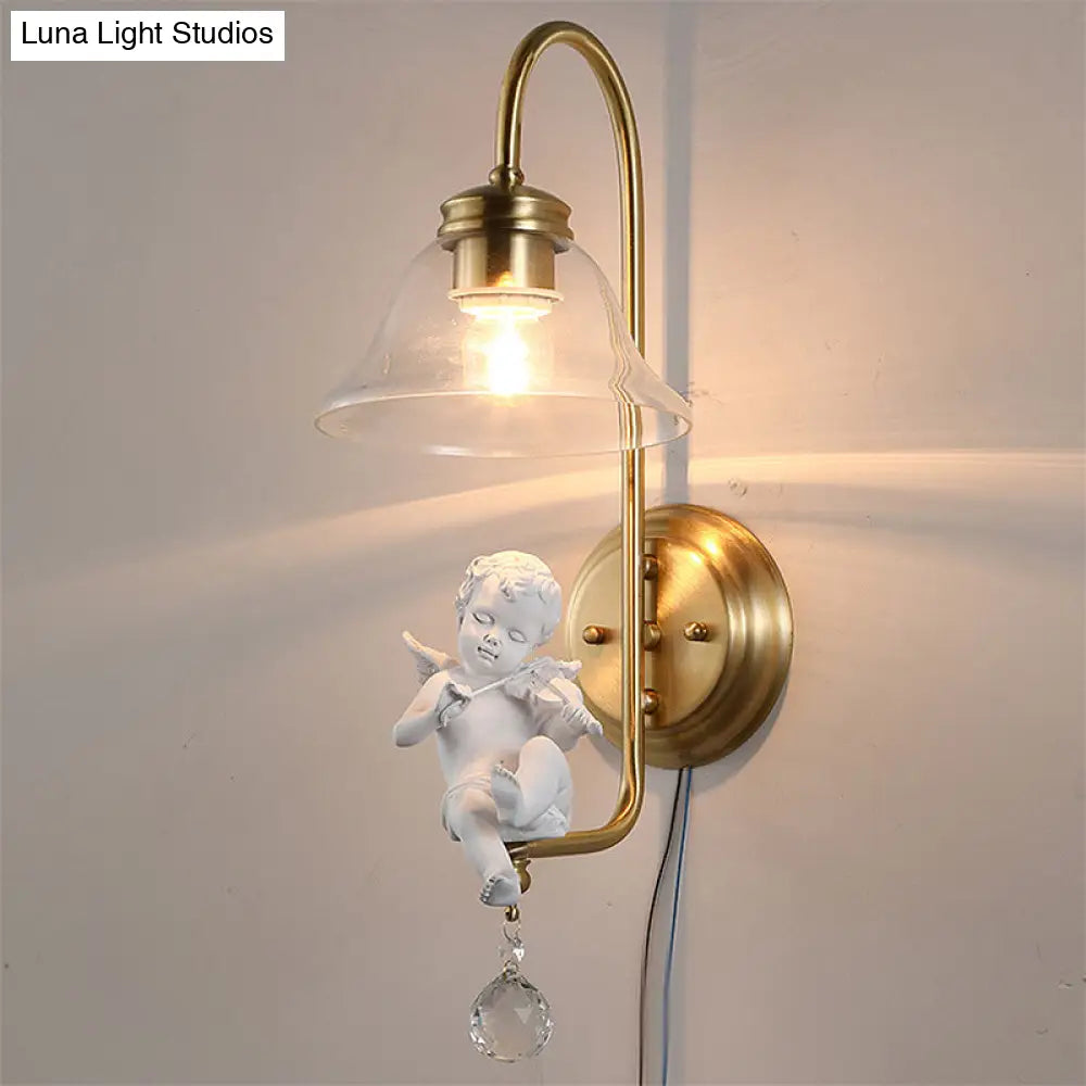 Modern Gold Glass Sconce Light With Resin Deco - 1-Light Wall Lamp