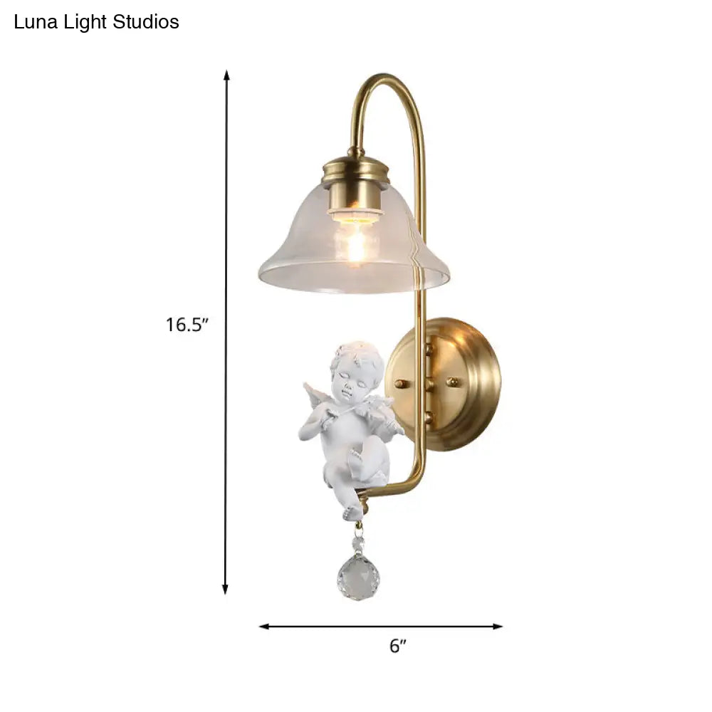 Modern Gold Glass Sconce Light With Resin Deco - 1-Light Wall Lamp