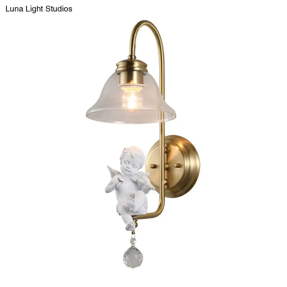 Modern Gold Glass Sconce Light With Resin Deco - 1-Light Wall Lamp