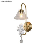 Modern Gold Glass Sconce Light With Resin Deco - 1-Light Wall Lamp