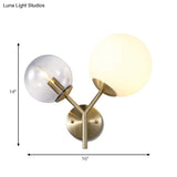 Modern Gold Globe Sconce Light Fixture - 2 Lights Wall Lamp With Smoke And White Glass Shades