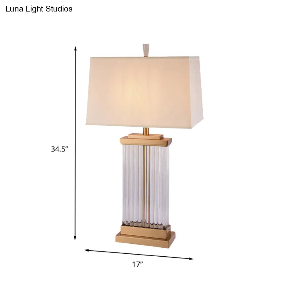 Modern Gold Hand-Cut Crystal Nightstand Lamp With Rectangular Head - Perfect For Reading