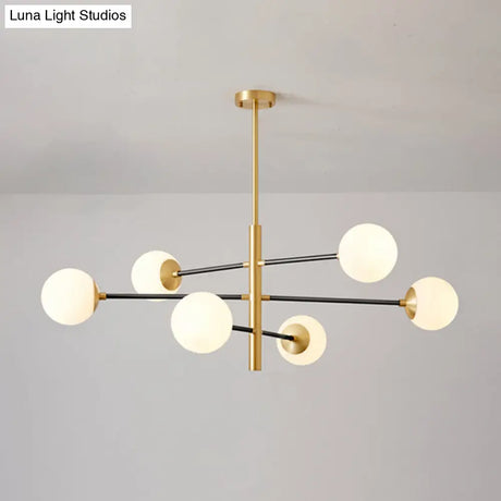 Modern Gold Hanging Chandelier With Satin Opal Glass Ceiling Light For Living Room