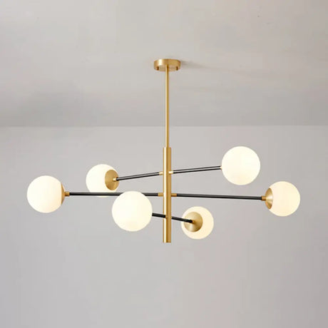 Modern Gold Hanging Chandelier With Satin Opal Glass Ceiling Light For Living Room 6 / Black