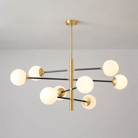 Modern Gold Hanging Chandelier With Satin Opal Glass Ceiling Light For Living Room 8 / Black