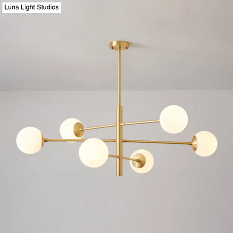 Modern Gold Hanging Chandelier With Satin Opal Glass Ceiling Light For Living Room