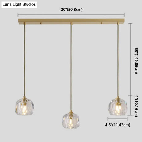 Modern Gold Hanging Lamp - Carved Crystal Shape Dining Room Ceiling Pendant