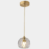 Modern Gold Hanging Lamp - Carved Crystal Shape Dining Room Ceiling Pendant / Round