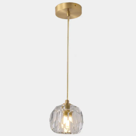 Modern Gold Hanging Lamp - Carved Crystal Shape Dining Room Ceiling Pendant / Round