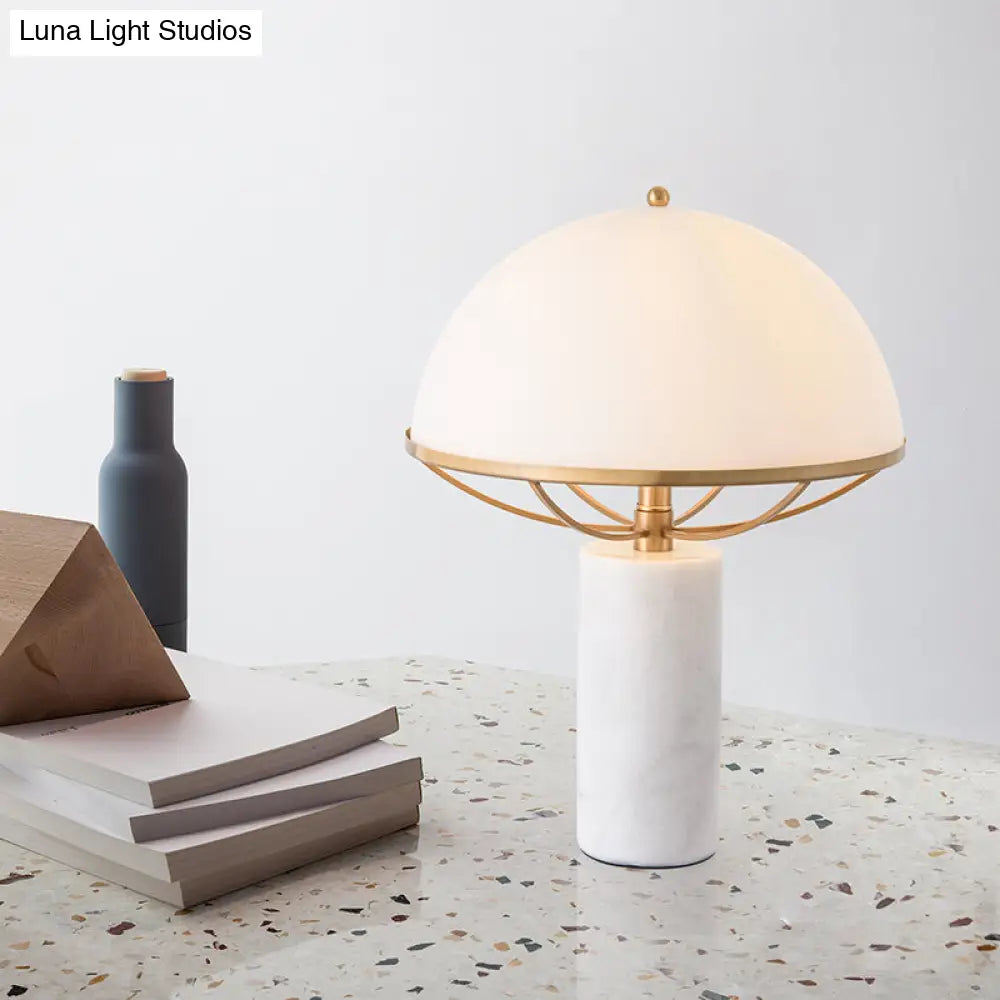 Modern Gold Hemisphere Task Lamp With Opal Glass & Marble Base