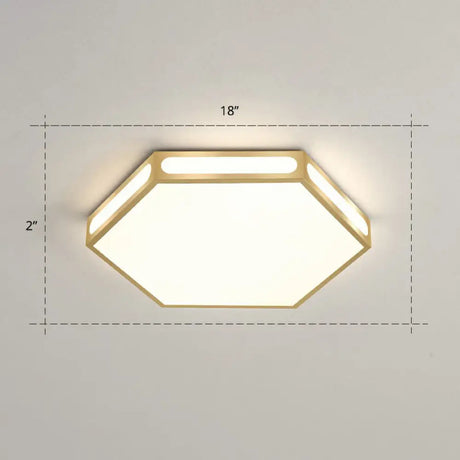 Modern Gold Hexagon Led Flush Mount Ceiling Light For Bedroom / 18’ Remote Control Stepless Dimming