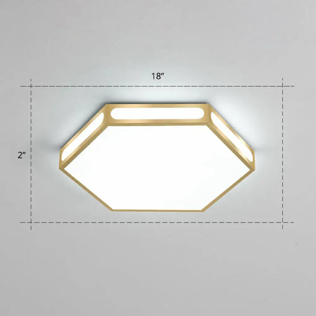 Modern Gold Hexagon Led Flush Mount Ceiling Light For Bedroom / 18’ White