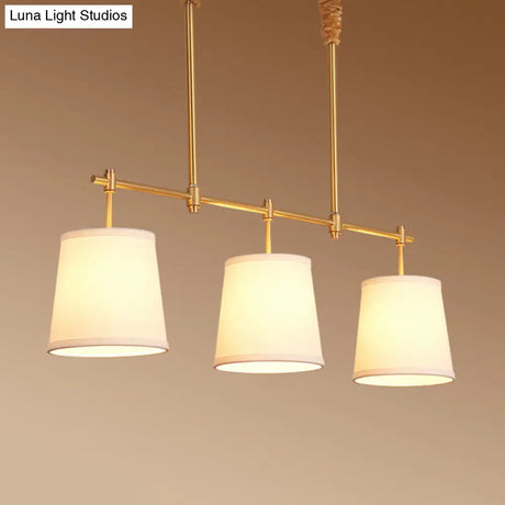 Modern Gold Island Chandelier Light - Fabric Empire Shade Suspension Lighting With 3 Bulbs