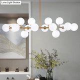 Modern Gold Island Pendant Lighting With 16 Lights - Spherical Glass Ceiling Light For Living Room