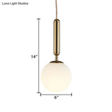 Modern Gold Kitchen Pendant Light With White Glass Shade 1-Light Multiple Sizes
