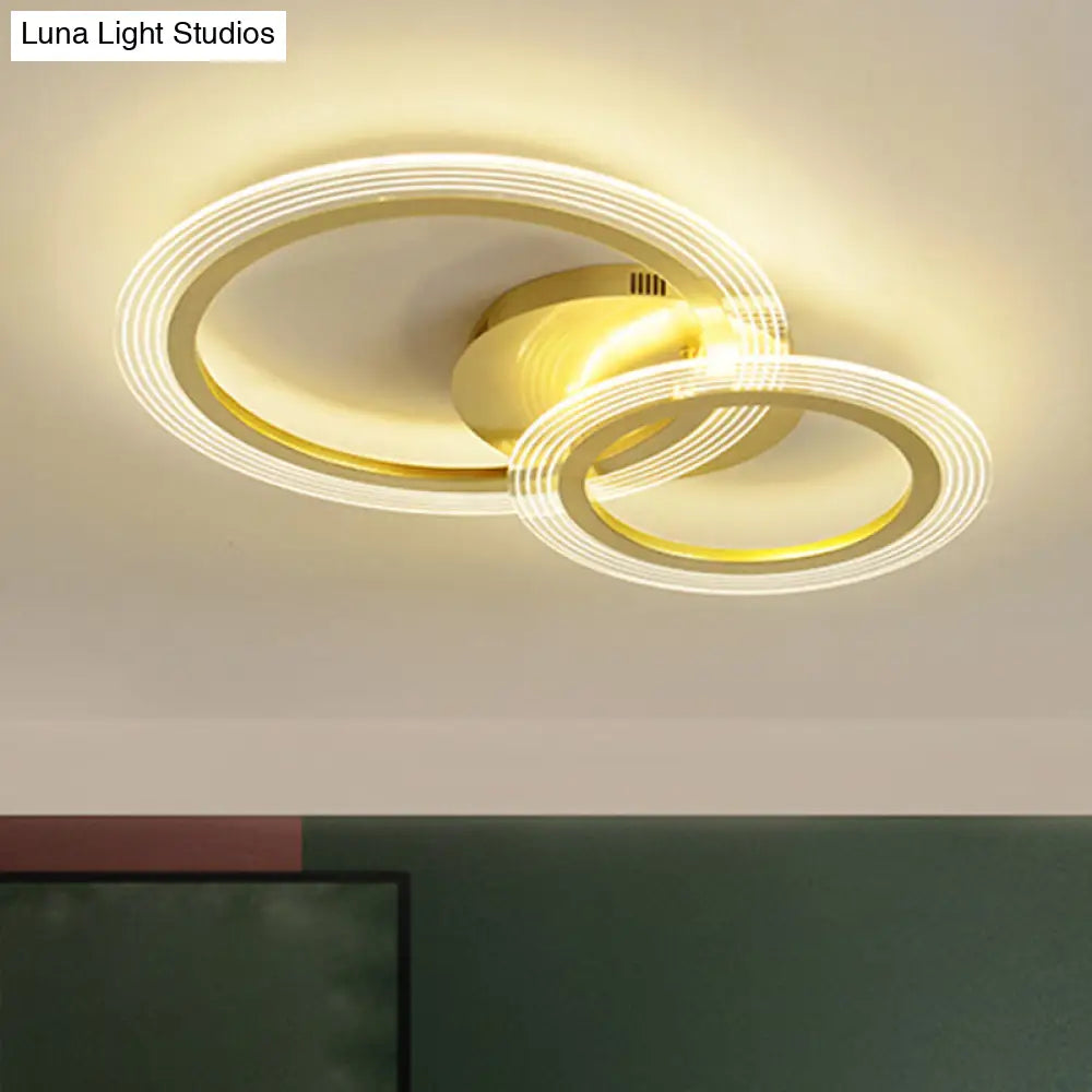 Modern Gold Led Bedroom Ceiling Lamp With Dual Rings - 16’/18’ Wide