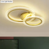 Modern Gold Led Bedroom Ceiling Lamp With Dual Rings - 16’/18’ Wide