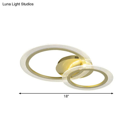 Modern Gold Led Bedroom Ceiling Lamp With Dual Rings - 16’/18’ Wide