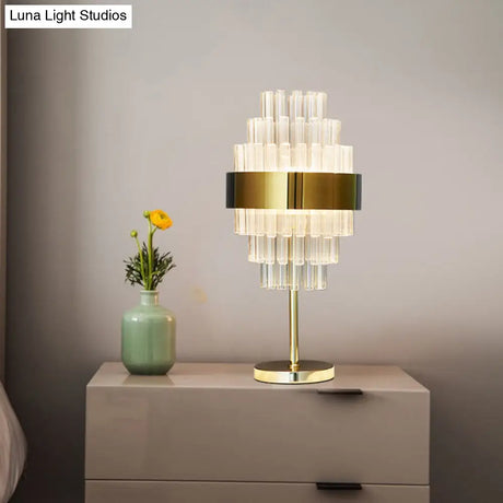 Modern Gold Led Bedside Table Lamp With Hand-Cut Crystal Shade