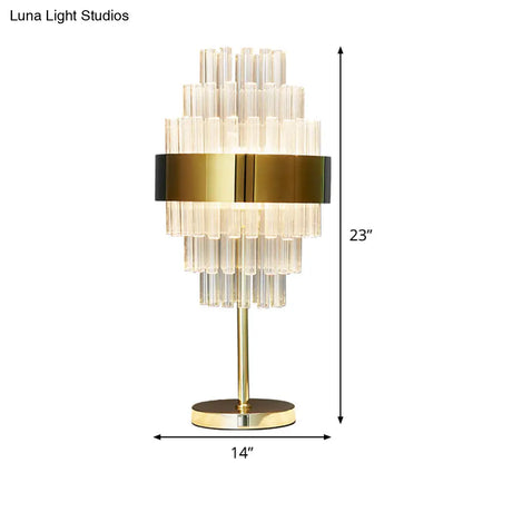 Modern Gold Led Bedside Table Lamp With Hand-Cut Crystal Shade