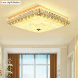 Modern Gold Led Ceiling Light Fixture For Bedroom - Crystal Block Design