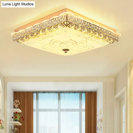 Modern Gold Led Ceiling Light Fixture For Bedroom - Crystal Block Design