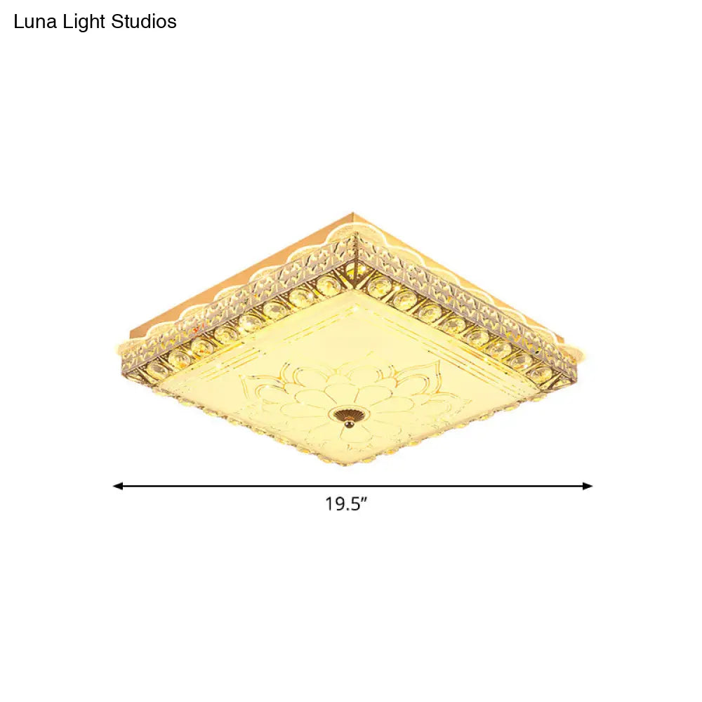 Modern Gold Led Ceiling Light Fixture For Bedroom - Crystal Block Design