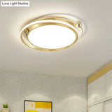 Modern Gold Led Ceiling Light With Halo Ring Flush Mount For Bedroom