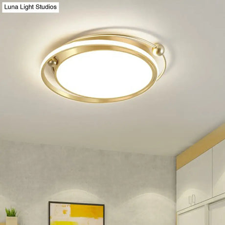 Modern Gold Led Ceiling Light With Halo Ring Flush Mount For Bedroom