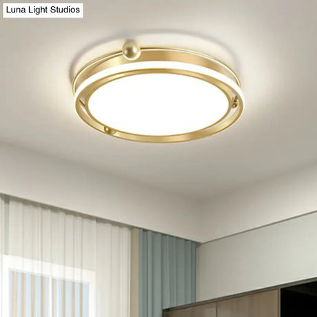Modern Gold Led Ceiling Light With Halo Ring Flush Mount For Bedroom