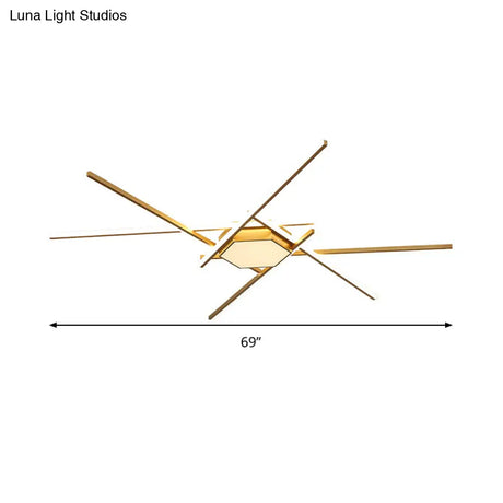 Modern Gold Led Ceiling Mounted Flush Mount Lamp With Acrylic Shade - 69’/82.5’W Linear