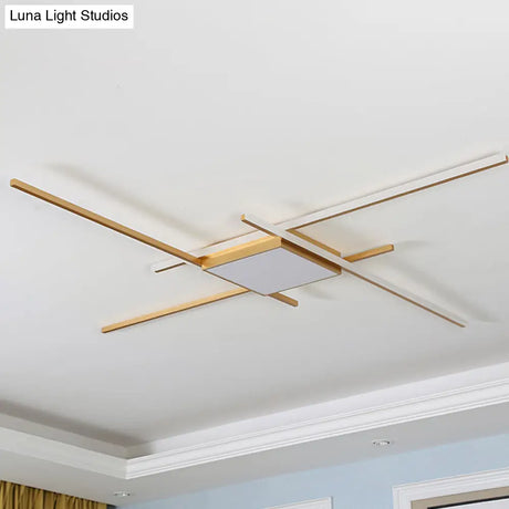 Modern Gold Led Ceiling Mounted Flush Mount Lamp With Acrylic Shade - 69’/82.5’W Linear