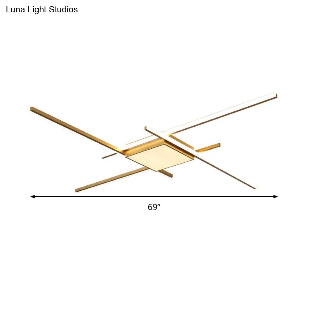 Modern Gold Led Ceiling Mounted Flush Mount Lamp With Acrylic Shade - 69’/82.5’W Linear